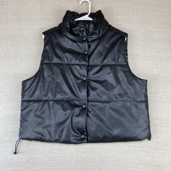 ALMOST FAMOUS XL Women's Black Puff Vest Button Up - Picture 1 of 8